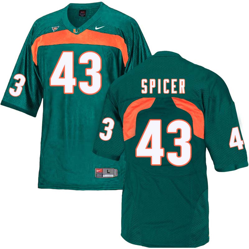 Nike Miami Hurricanes #43 Jack Spicer College Football Jerseys Sale-Green
